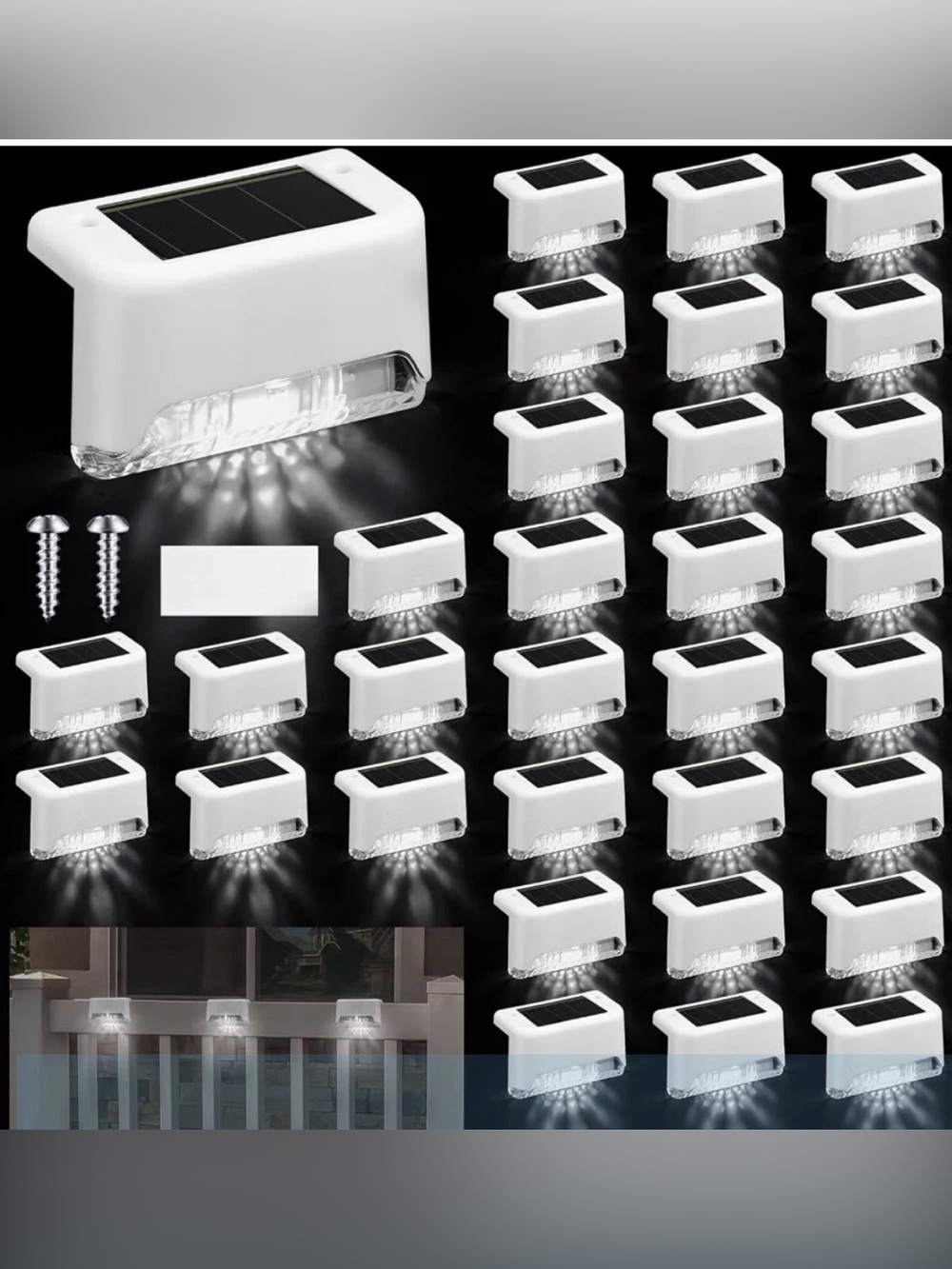 32 Pcs Solar Deck Step Lights Outdoor, White Shell Cool White Light Waterproof